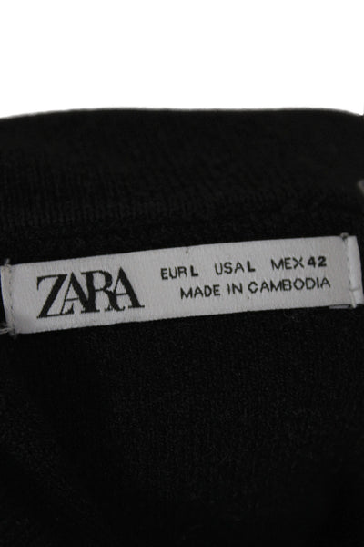 Zara Womens Pullover Sweater Collared Long Sleeve Black Cotton Polyester Size L