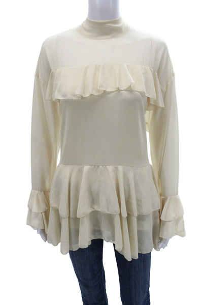 River Island Women Tunic Blouse Beige Long Sleeve High Neck Size 8