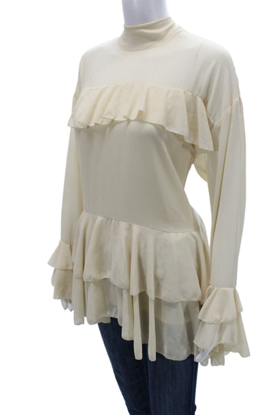River Island Women Tunic Blouse Beige Long Sleeve High Neck Size 8