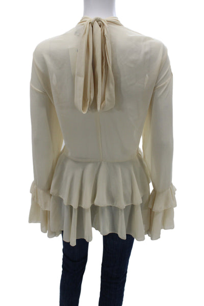 River Island Women Tunic Blouse Beige Long Sleeve High Neck Size 8