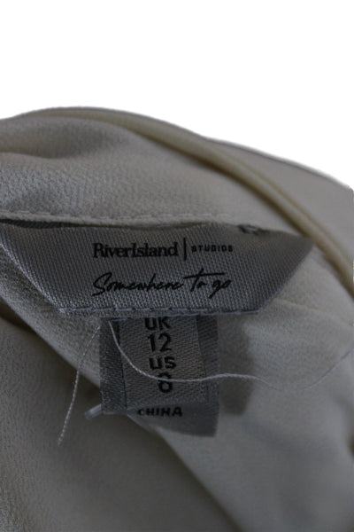 River Island Women Tunic Blouse Beige Long Sleeve High Neck Size 8