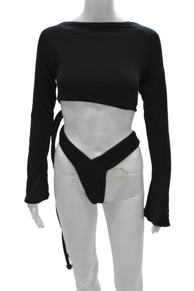 Maygel Coronel Womens Black Boat Neck Long Sleeve Top Bottom Set Size One Size