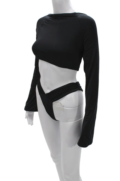 Maygel Coronel Womens Black Boat Neck Long Sleeve Top Bottom Set Size One Size