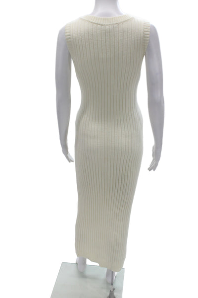 Endless Rose Women White Striped Sleeveless V Neck Sweater Midi Dress Size S