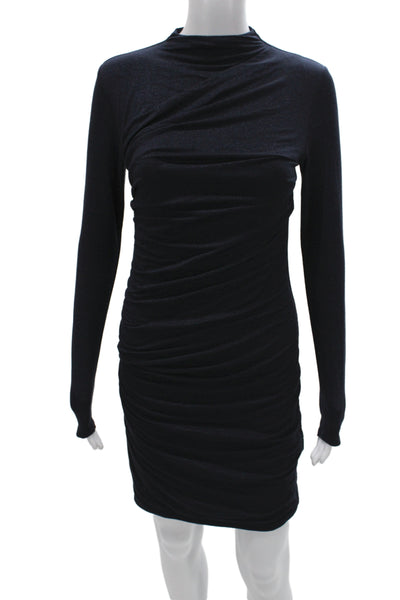 Enza Costa Womens Bodycon Mini Dress Dark Blue Mock Neck Long Sleeve Size M