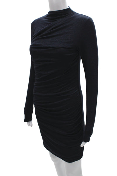 Enza Costa Womens Bodycon Mini Dress Dark Blue Mock Neck Long Sleeve Size M