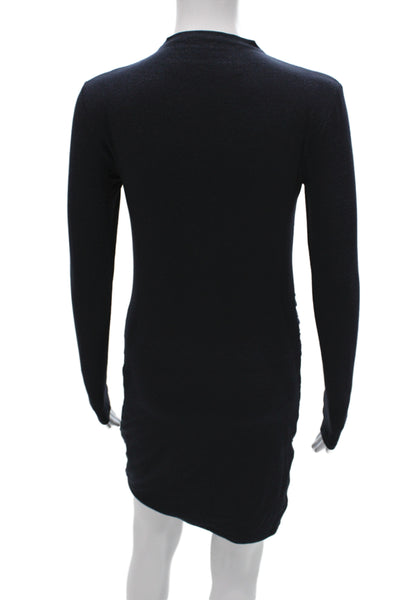 Enza Costa Womens Bodycon Mini Dress Dark Blue Mock Neck Long Sleeve Size M