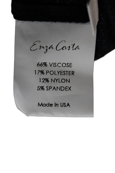 Enza Costa Womens Bodycon Mini Dress Dark Blue Mock Neck Long Sleeve Size M