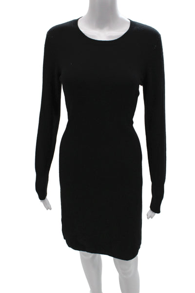 Neiman Marcus Women Sheath Sweater Dress Black Long Sleeve Round Neck Size M
