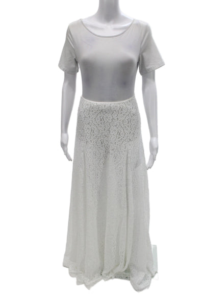 Poupette St. Barth Womens Peasant Skirt White Floral Cotton Lace Boho Size S