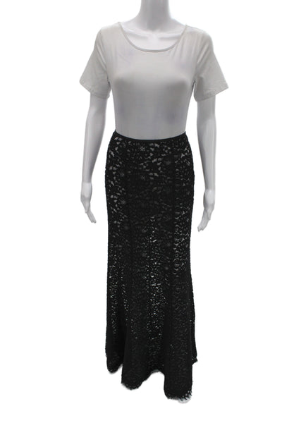L Academie Women Maxi Lace Floral Black Straight Pencil Skirt Size XS