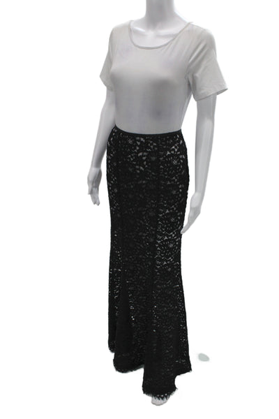 L Academie Women Maxi Lace Floral Black Straight Pencil Skirt Size XS