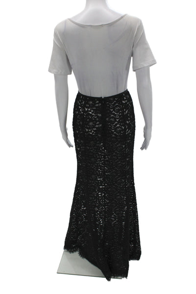 L Academie Women Maxi Lace Floral Black Straight Pencil Skirt Size XS