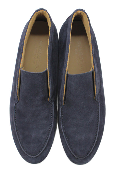 Scarosso Womens Slip On Round Toe Suede Loafers Navy Blue White Size 40