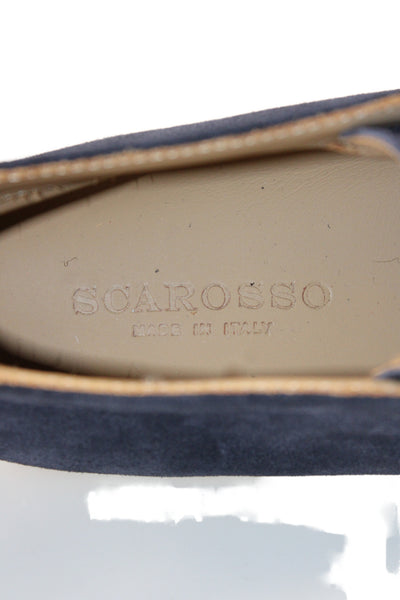 Scarosso Womens Slip On Round Toe Suede Loafers Navy Blue White Size 40
