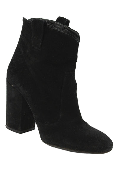 The Shoe Box Womens Slip On Block Heel Round Toe Booties Black Suede Size 39
