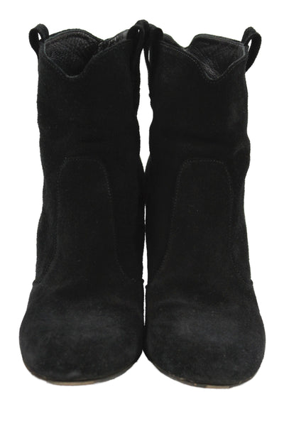 The Shoe Box Womens Slip On Block Heel Round Toe Booties Black Suede Size 39