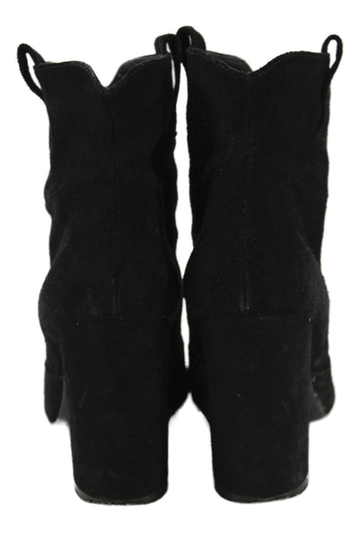 The Shoe Box Womens Slip On Block Heel Round Toe Booties Black Suede Size 39