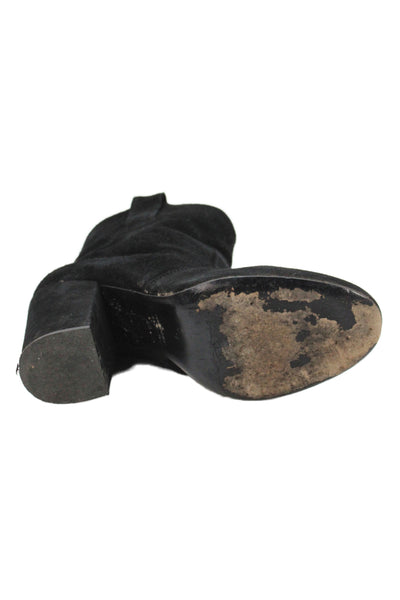 The Shoe Box Womens Slip On Block Heel Round Toe Booties Black Suede Size 39