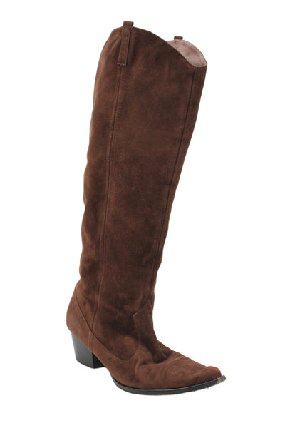 Raye Womens Slip On Block Heel Pointed Toe Suede Knee High Boots Brown Size 9.5
