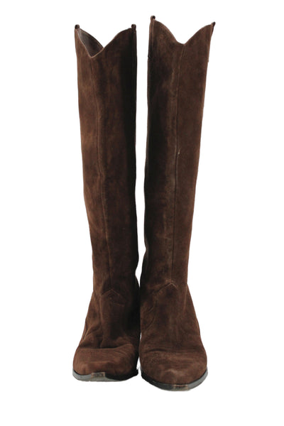 Raye Womens Slip On Block Heel Pointed Toe Suede Knee High Boots Brown Size 9.5