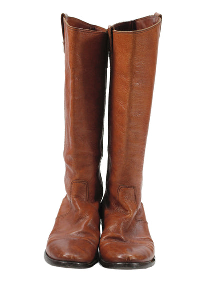 Designer Womens Slip On Block Heel Leather Knee High Boots Brown Size 9