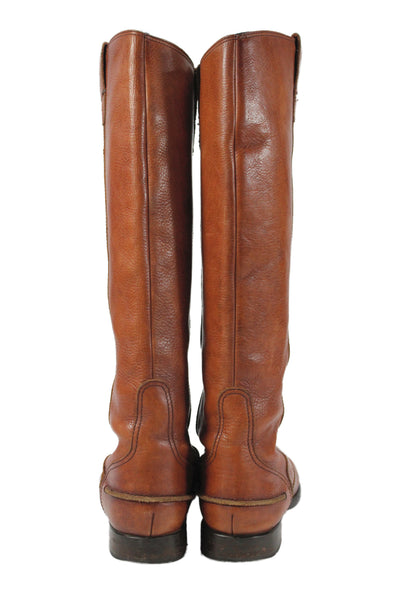 Designer Womens Slip On Block Heel Leather Knee High Boots Brown Size 9