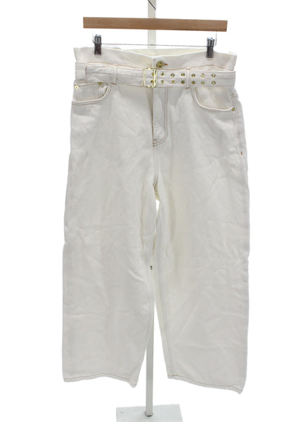 Ganni Womens Paperbag Pants White Organic Cotton Buckle Size 29