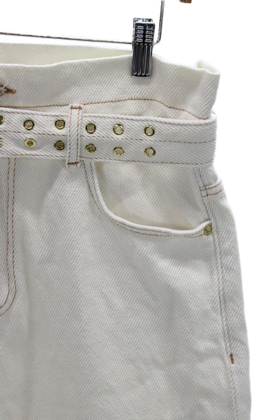 Ganni Womens Paperbag Pants White Organic Cotton Buckle Size 29