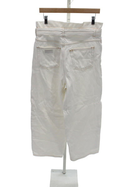 Ganni Womens Paperbag Pants White Organic Cotton Buckle Size 29