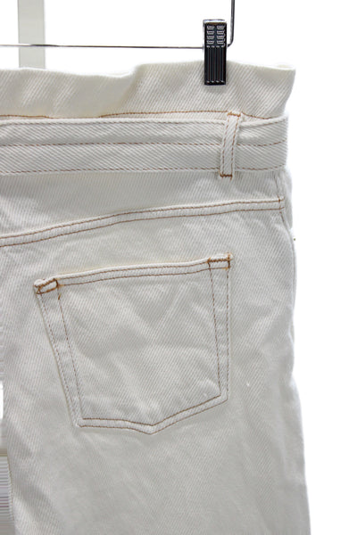Ganni Womens Paperbag Pants White Organic Cotton Buckle Size 29