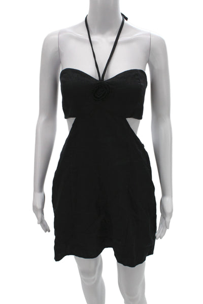 Reformation Womens Mini Sundress Black Linen Sleeveless Knee Length Size 10