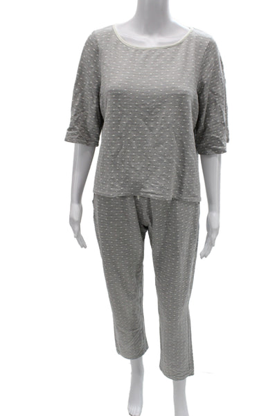 Eberjey Womens Gray Polka Dot Sleepwear Set 3/4 Sleeve Round Neck Size L