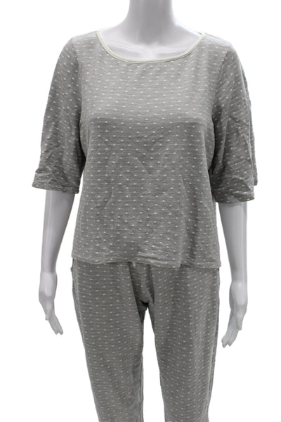 Eberjey Womens Gray Polka Dot Sleepwear Set 3/4 Sleeve Round Neck Size L