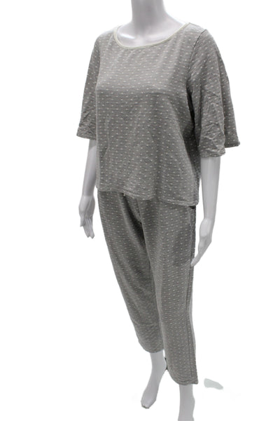 Eberjey Womens Gray Polka Dot Sleepwear Set 3/4 Sleeve Round Neck Size L