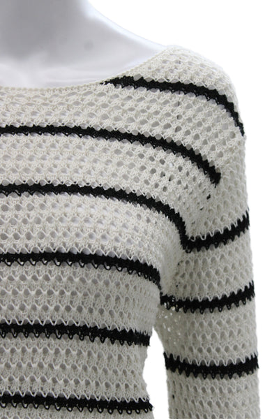MNG Womens Pullover Sweater White Striped Round Neck Long Sleeve Size L