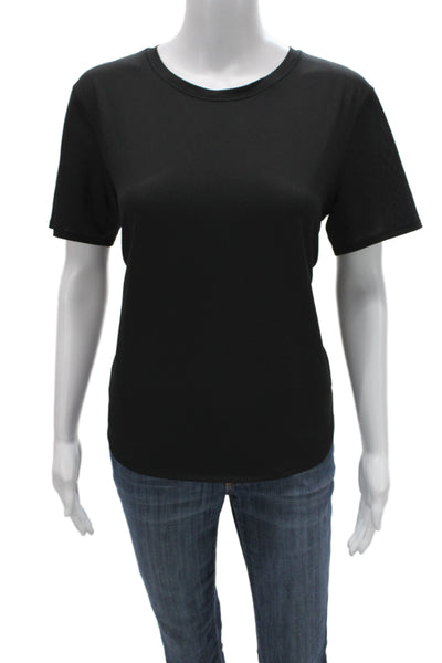 Lululemon Women Cropped Short Sleeve Black Top Round Neck Size 10