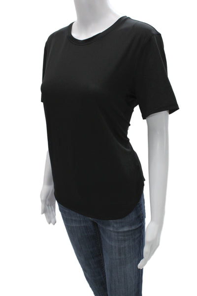 Lululemon Women Cropped Short Sleeve Black Top Round Neck Size 10