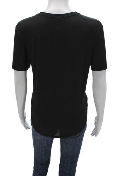 Lululemon Women Cropped Short Sleeve Black Top Round Neck Size 10