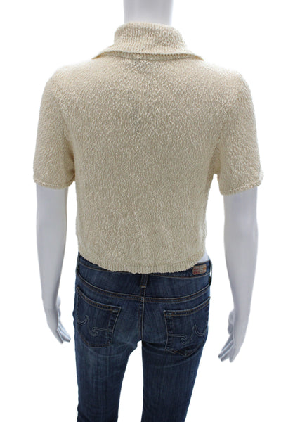 Zara Womens Cropped Button-Up Collared Short Sleeve Cotton Beige Size L