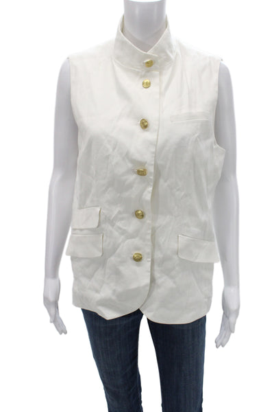 Rag & Bone Womens Military Vest White Sleeveless High Neck Button Size 12