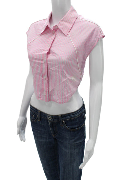 Alexander Wang Women Cropped Collared Striped Cotton Button-Up Top Size S