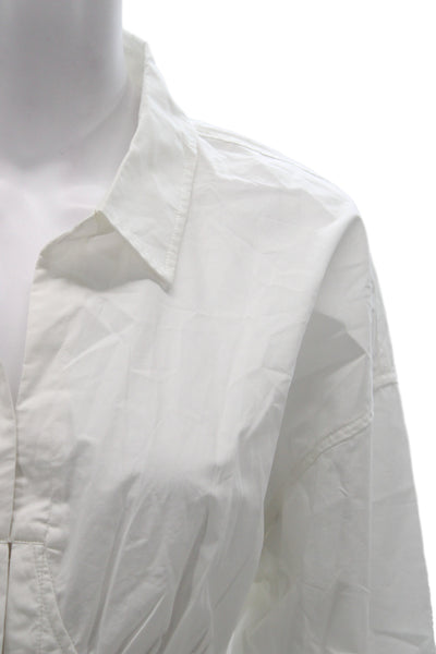 Steve Madden Womens Cropped Button Up White Collared Long Sleeve Blouse Size L