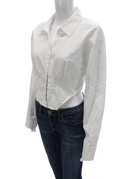 Steve Madden Womens Cropped Button Up White Collared Long Sleeve Blouse Size L
