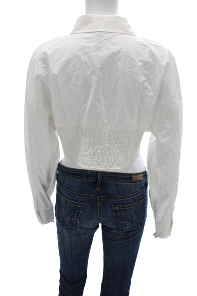 Steve Madden Womens Cropped Button Up White Collared Long Sleeve Blouse Size L