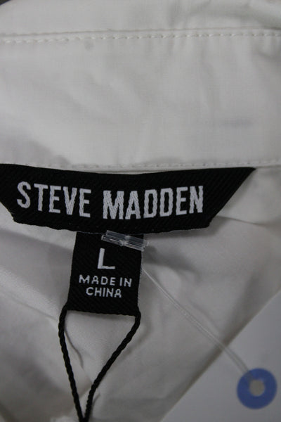 Steve Madden Womens Cropped Button Up White Collared Long Sleeve Blouse Size L