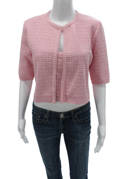 Zara Womens Cropped Camisole Check Button Front Crewneck Pink Top Size L