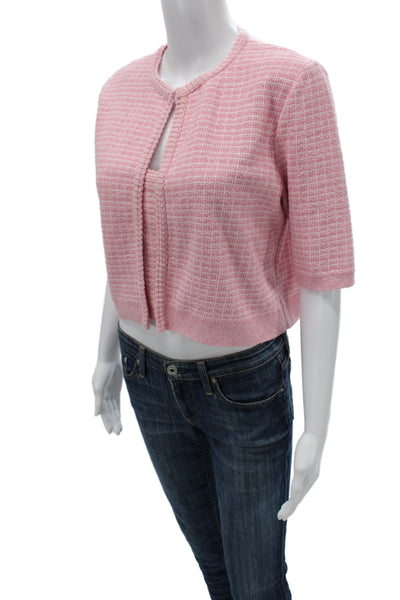 Zara Womens Cropped Camisole Check Button Front Crewneck Pink Top Size L