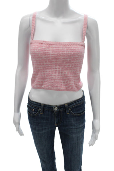 Zara Womens Cropped Camisole Check Button Front Crewneck Pink Top Size L
