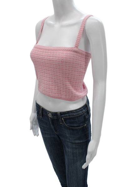Zara Womens Cropped Camisole Check Button Front Crewneck Pink Top Size L